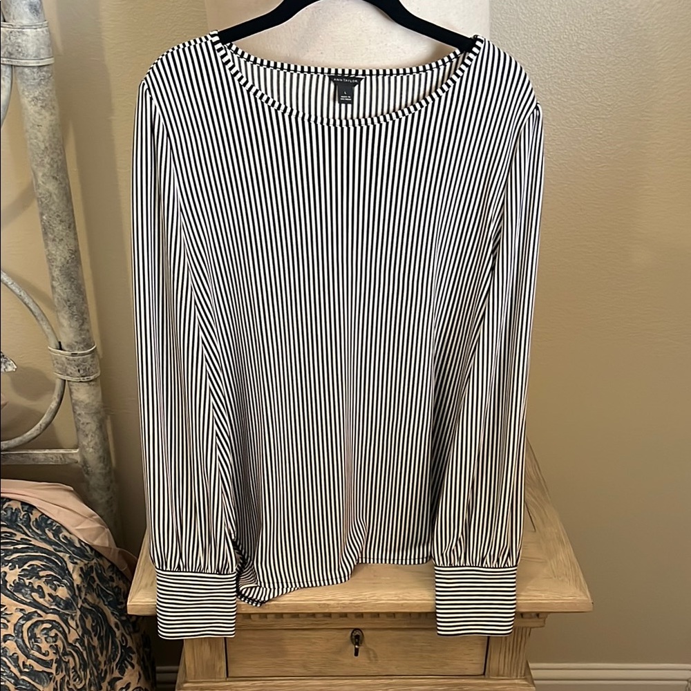 Ann Taylor Black and White Striped Blouse